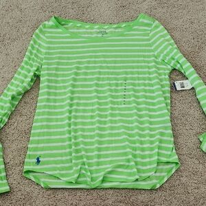 Ralph Lauren Lime and White Striped Top